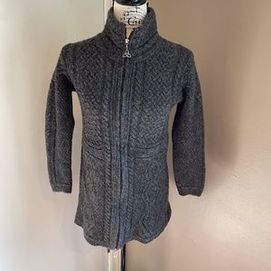 Aran Mor wool long zip cardigan sweater